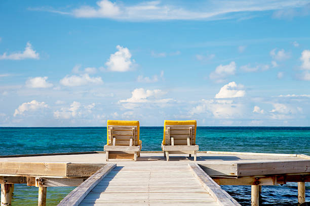 istock two recliners chairs under on a dock in the Caribbean 477891767