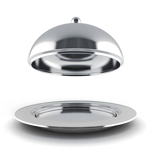 istock 3d silver restaurant cloche on white background 477892457