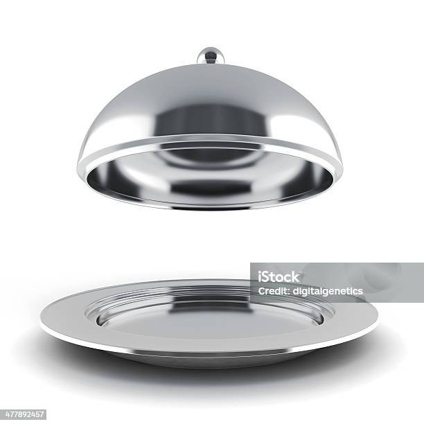 3d Silver Restaurant Cloche On White Background Stock Photo - Download Image Now - Breakfast, Chrome, Computer Graphic