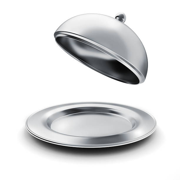 istock 3d silver restaurant cloche on white background 477892467