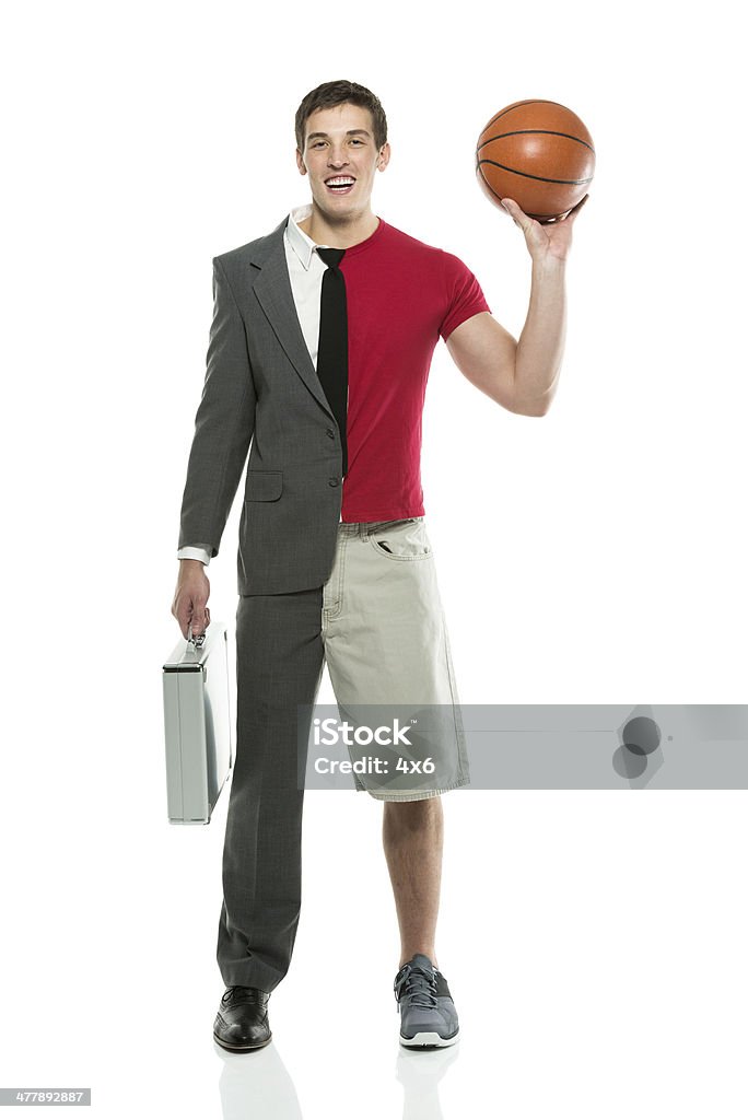 Double personnalité homme avec porte-documents et de basket - Photo de Adulte libre de droits