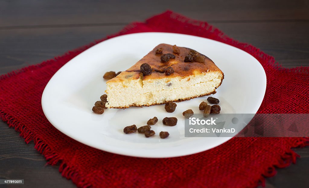 Cottage cheese pie with raisins Cottage cheese pie with raisins on a plate Baked Pastry Item Stock Photo