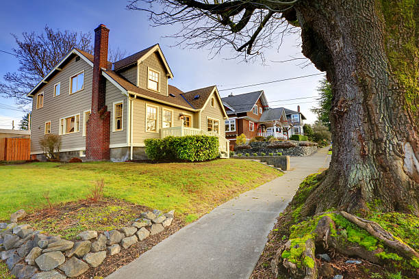 istock Cute craftsman style home with unique colot combination 477895999