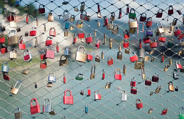 love padlock or Lucchetti d'Amore, also „Liebesschlösser“ in German Love locks are fitted as a sign of love at bridges.