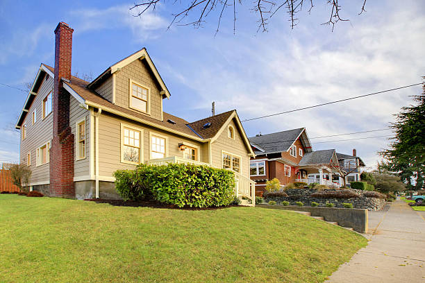 istock Cute craftsman style home with unique color combination 477896077