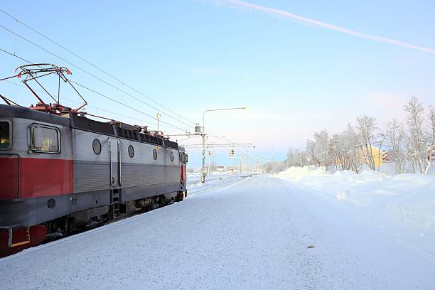 Train Locomotive at Kiruna Platform Station terminal Sweden