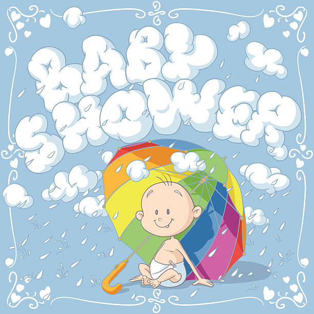 illustrations, cliparts, dessins animés et icônes de invitation de douche de bébé, illustration de dessin animé - invitation announcement message diaper little boys