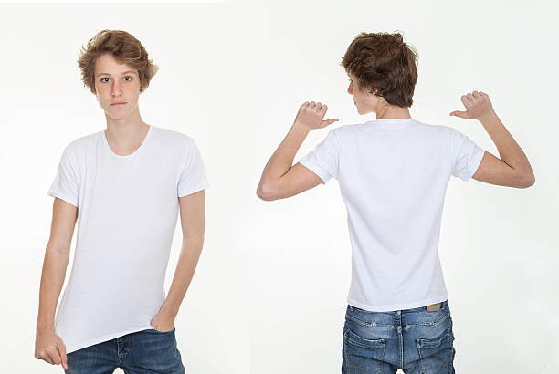 blank white t shirt back and front stock photo