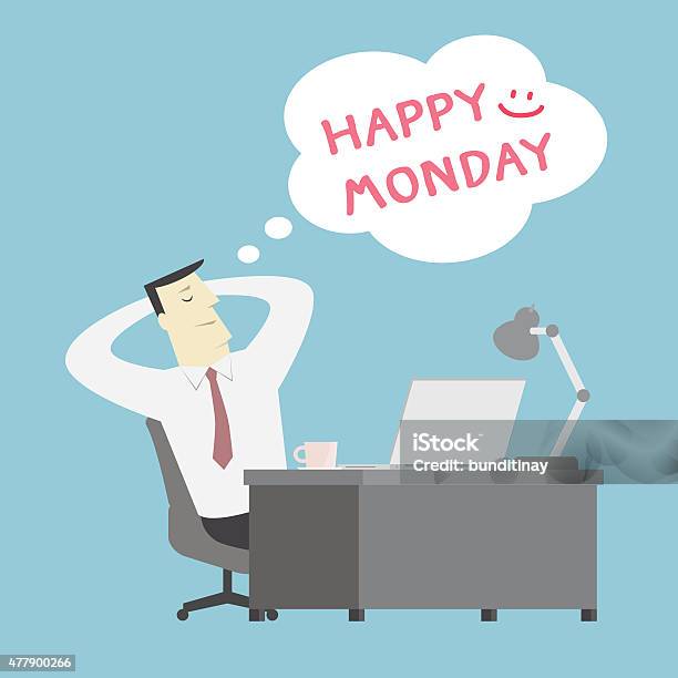 Businessman Thinking Happy Monday Vector Stock Illustration - Download Image Now - 2015, Adult, Adults Only