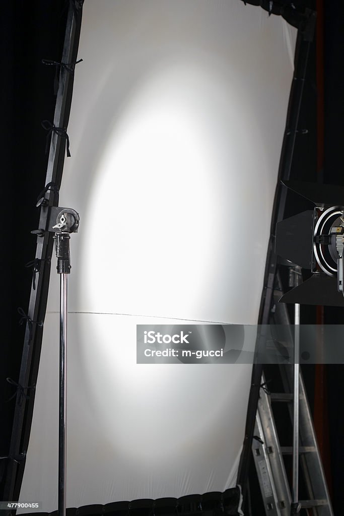 Studio Lighting Studio equipment, lights, shader and white background. Photo Shoot Stock Photo