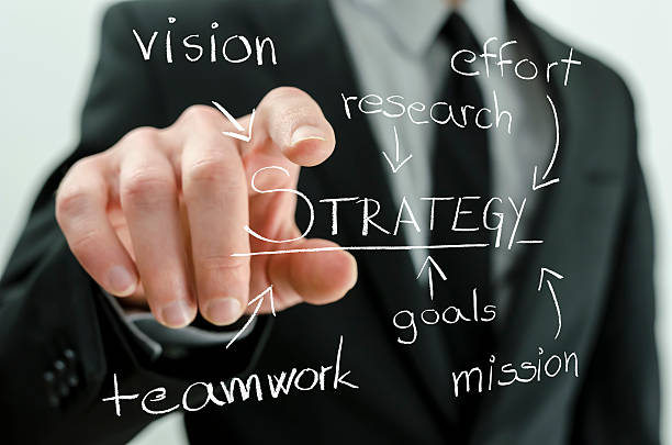 istock Closeup of businessman pointing to a virtual flow chart 477902195