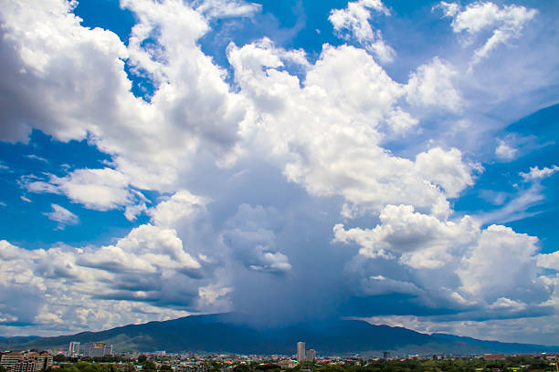The sky is raining in the city