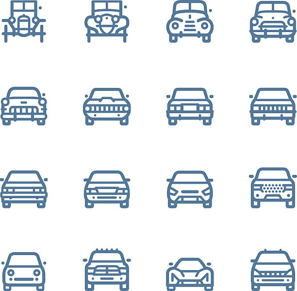 Car Line icons Vector Line icons set. One icon consists of a single object. Files included: Vector EPS 8, HD JPEG 3000 x 3000 px porsche classic sports car obsolete stock illustrations