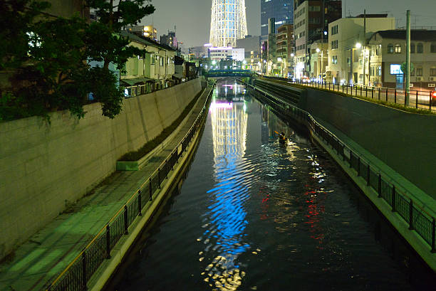 Tokyo Skytree and canoe stock photo