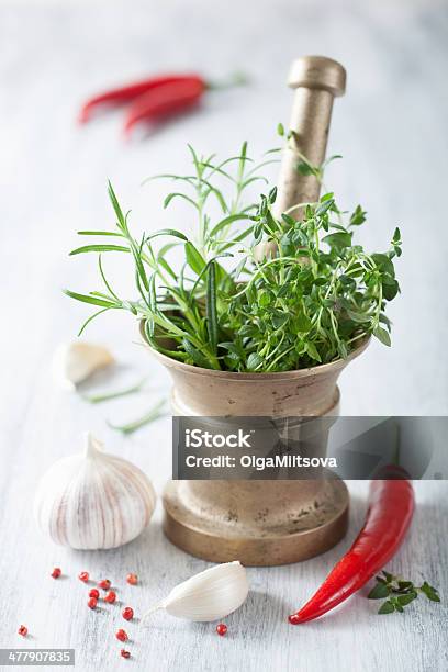 Mortar With Herbs And Spices Stock Photo - Download Image Now - Botany, Chili Pepper, Cooking
