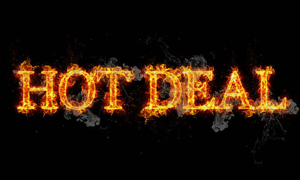 Hot deal burning word written text in flames stock photo