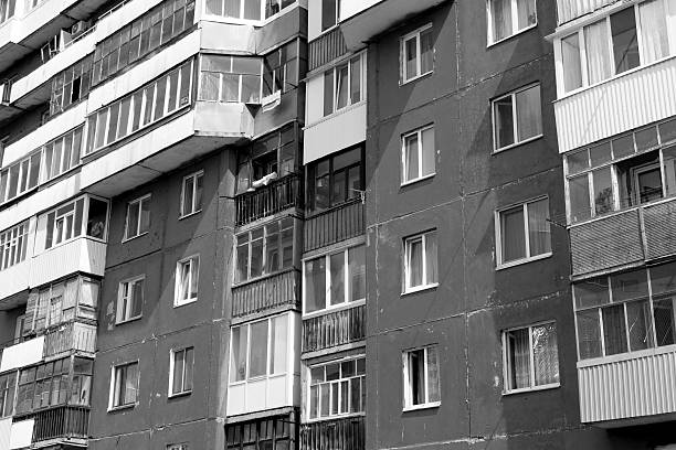 istock Russian Building Abstract and Windows in Black and White 477908748