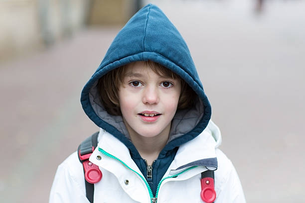 istock Cute boy to his way from school on cold day 477908961