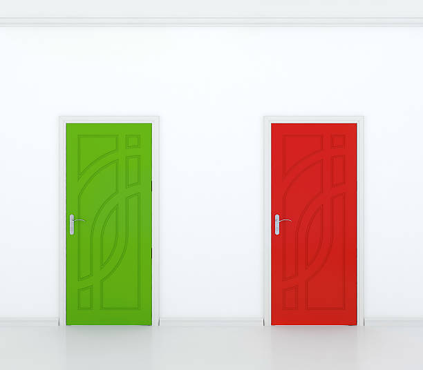 istock Red and green door 477911903