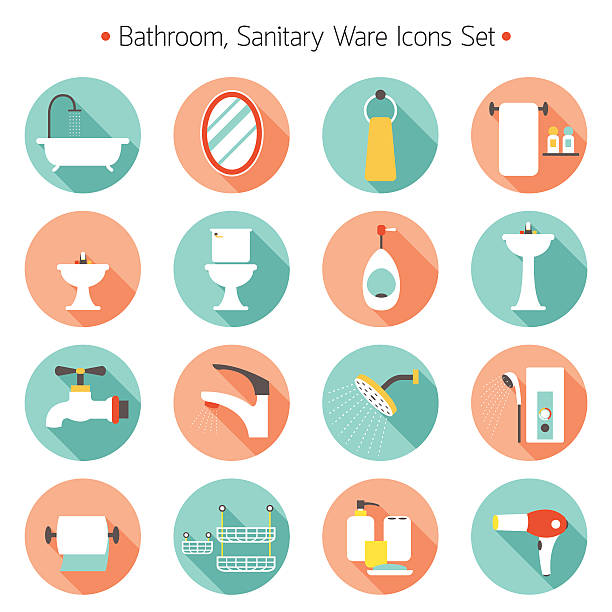 stockillustraties, clipart, cartoons en iconen met bathroom flat icons set - hotel shampoo
