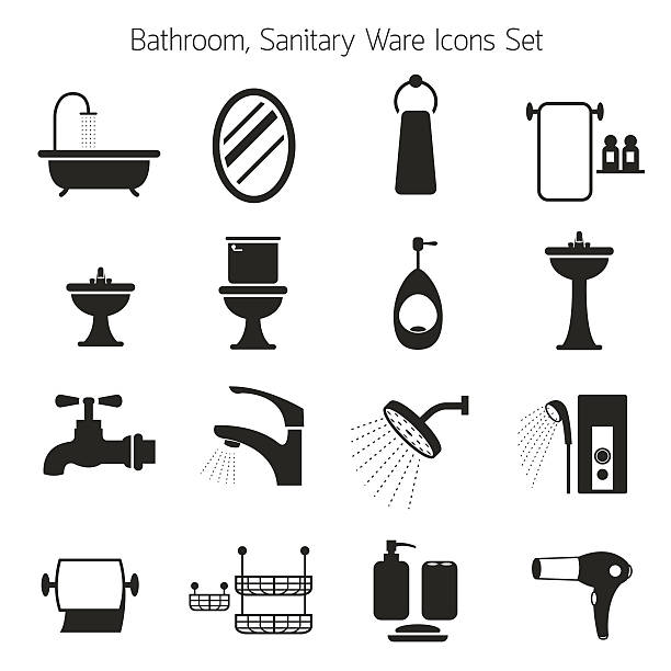 stockillustraties, clipart, cartoons en iconen met bathroom mono icons set - hotel shampoo