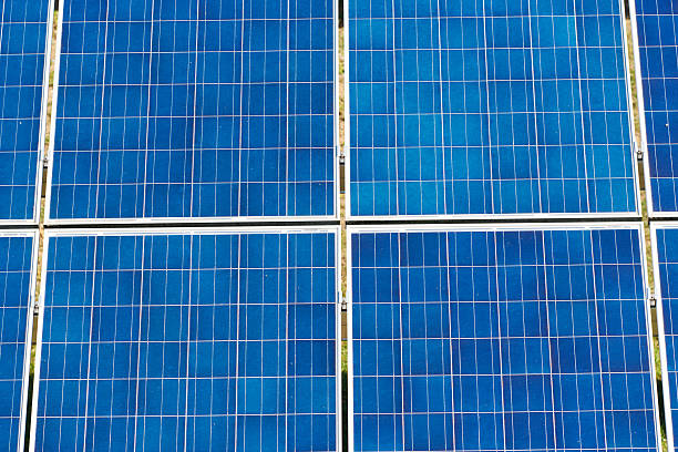 istock Blue solar panels on a hot sunny day 477914544