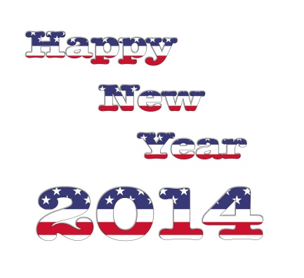 Illustration with New Year 2014  USA flag on white background.