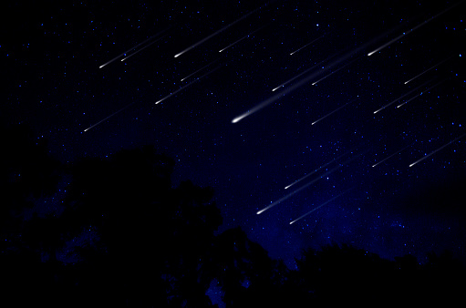 Meteor shower in night sky illustration