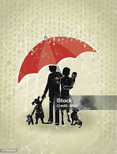 Assurance Santé Grand Parapluie Protection De La Famille De Pluie Vecteurs libres de droits et plus d'images vectorielles de Vulnérabilité