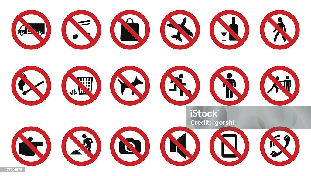 Forbidden sign set Stop signs icon set Airplane stock vector