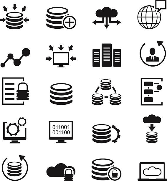 данных иконки набор - data network security information medium symbol stock illustrations