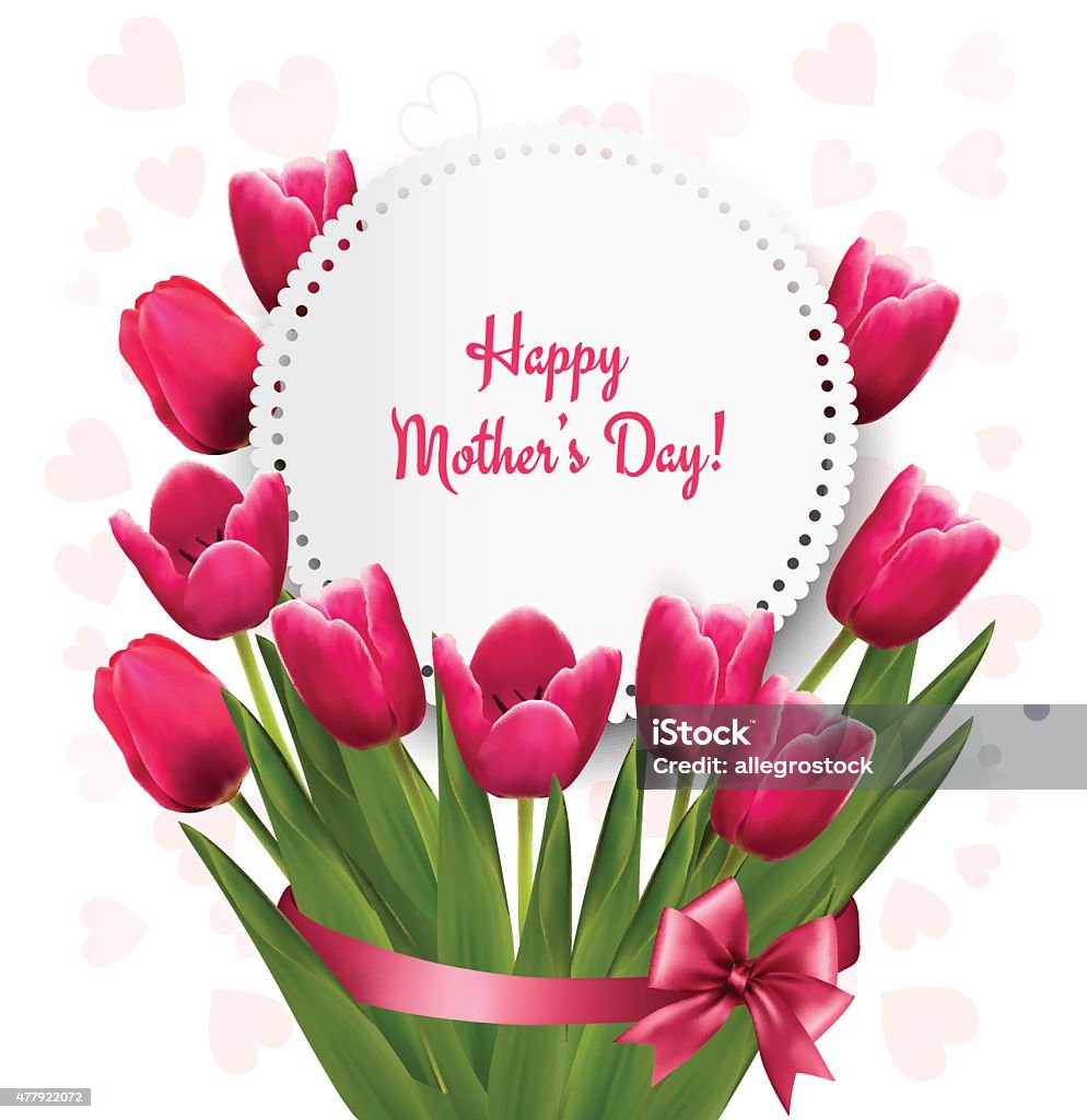 Pink Tulips With Happy Mothers Day Gift Card Vector Stock ...