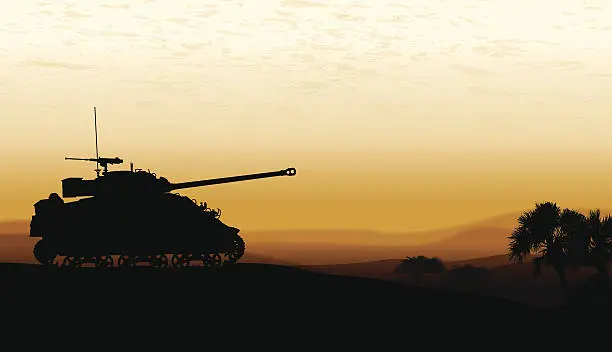 Vector illustration of Tank at Twilight - War Background