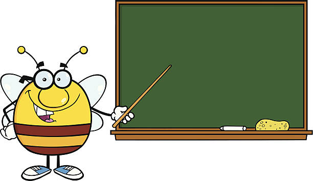 Bee With Glasses Holding A Pointer In Front Of Blackboard Similar Illustrations: spelling bee stock illustrations