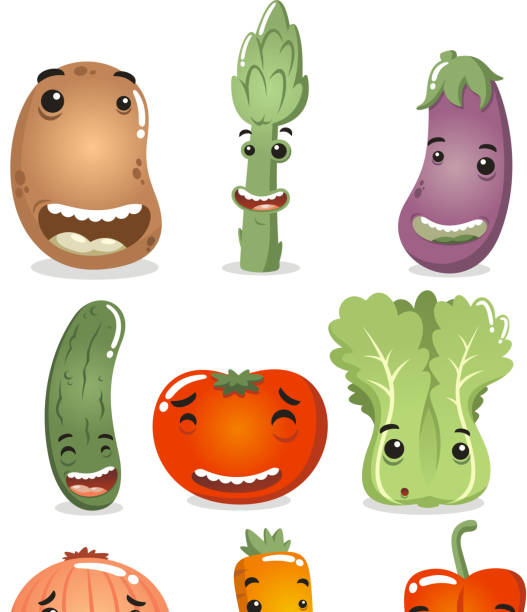 행복함 야채 자 - eggplant tomato white background fruit stock illustrations