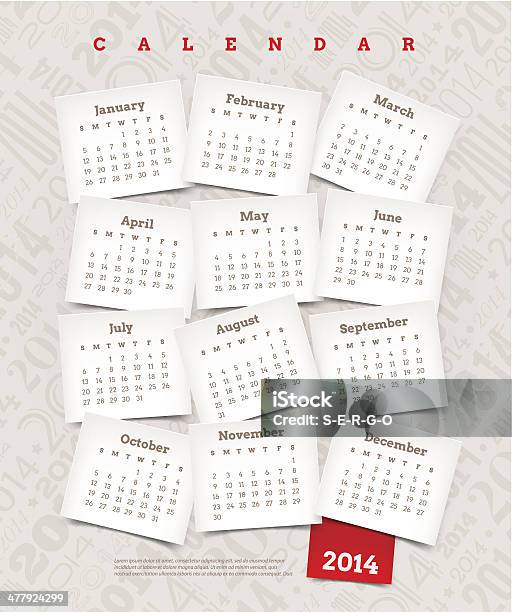 Decorative Calendar Of 2014 Year Stock Illustration - Download Image Now - 2014, April, August