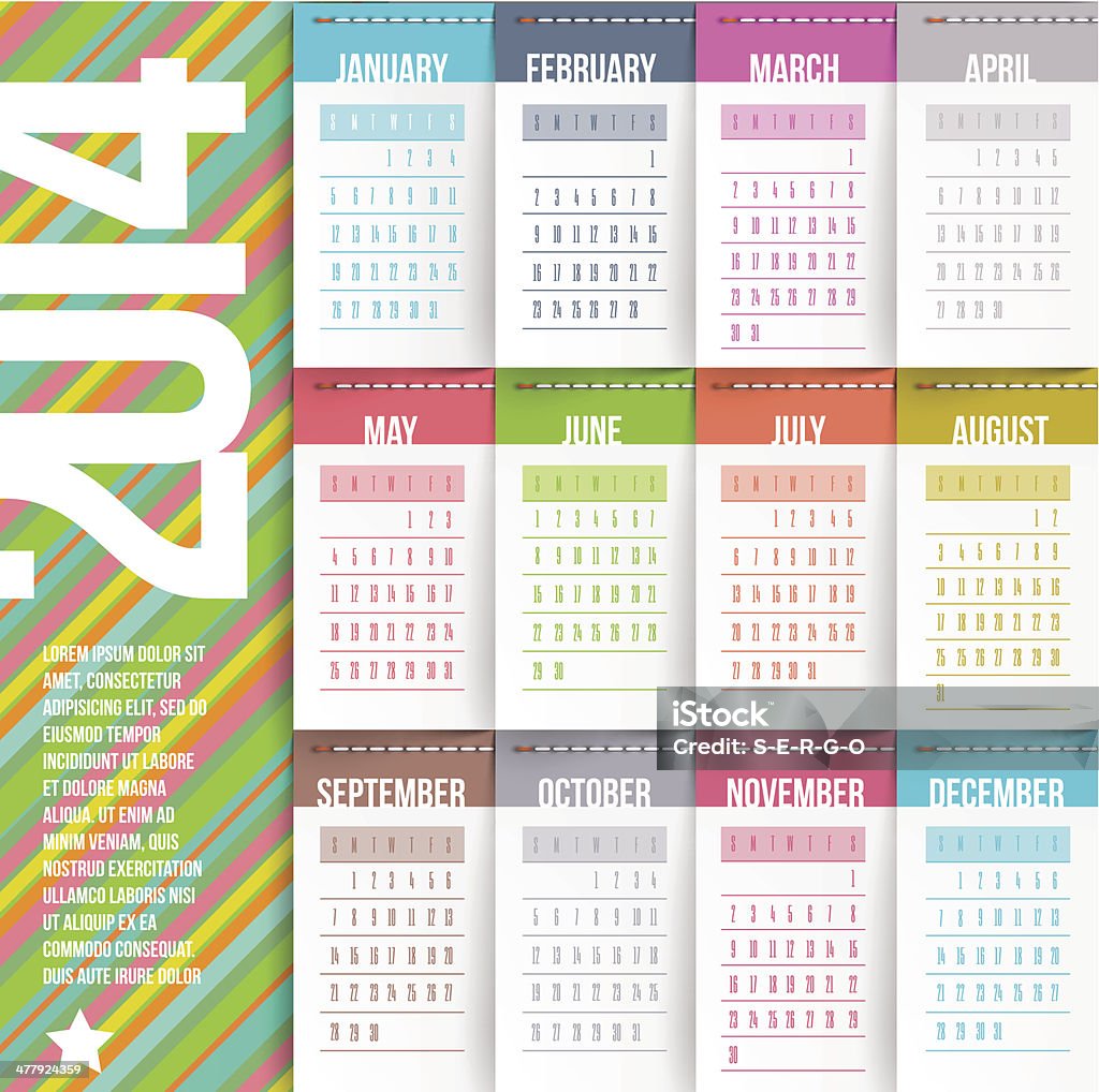 Calendar of 2014 with stitched labels Vector design template - Calendar of 2014 with stitched labels-months. 2014 stock vector