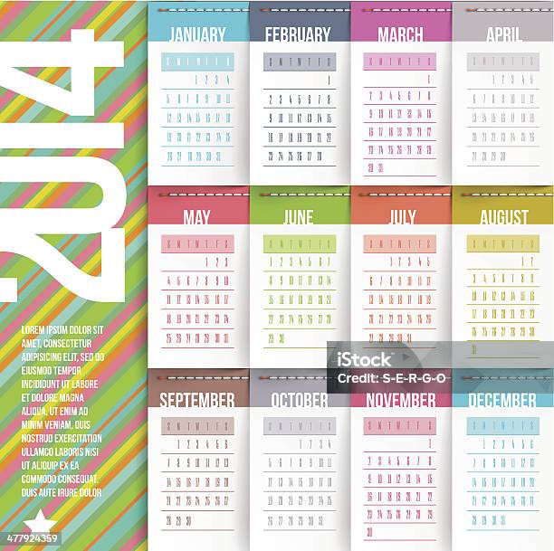 Calendar Of 2014 With Stitched Labels Stock Illustration - Download Image Now - 2014, April, August