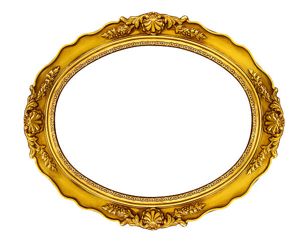 Oval Golden Frame Oval Golden horizontal frame isolated on white background. Clipping paths included. ellipse photos stock pictures, royalty-free photos & images