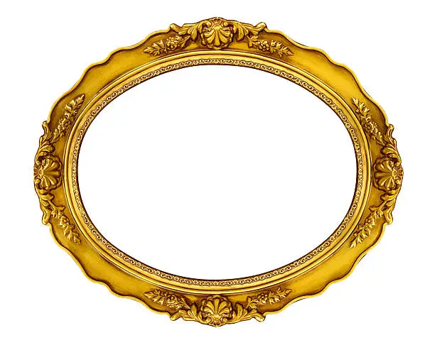 Oval Golden horizontal frame isolated on white background. Clipping paths included.