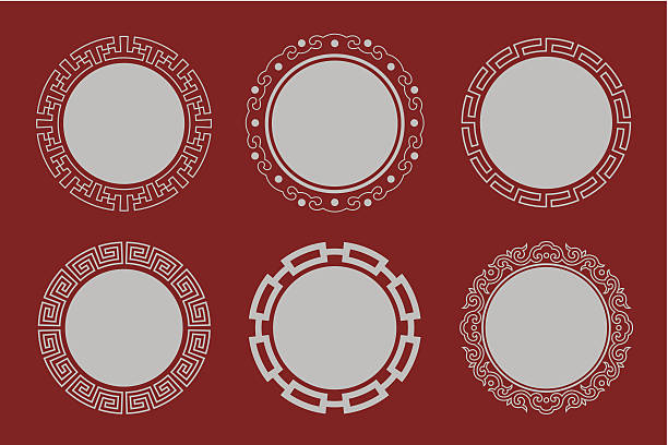 Circular Frames of Chinese Style Some circular frames and patterns of chinese style.(This editable vector file contains eps10,ai10, pdf and No less than 5000×5000 pixels,300dpi jpeg formats.) indigenous culture illustrations stock illustrations