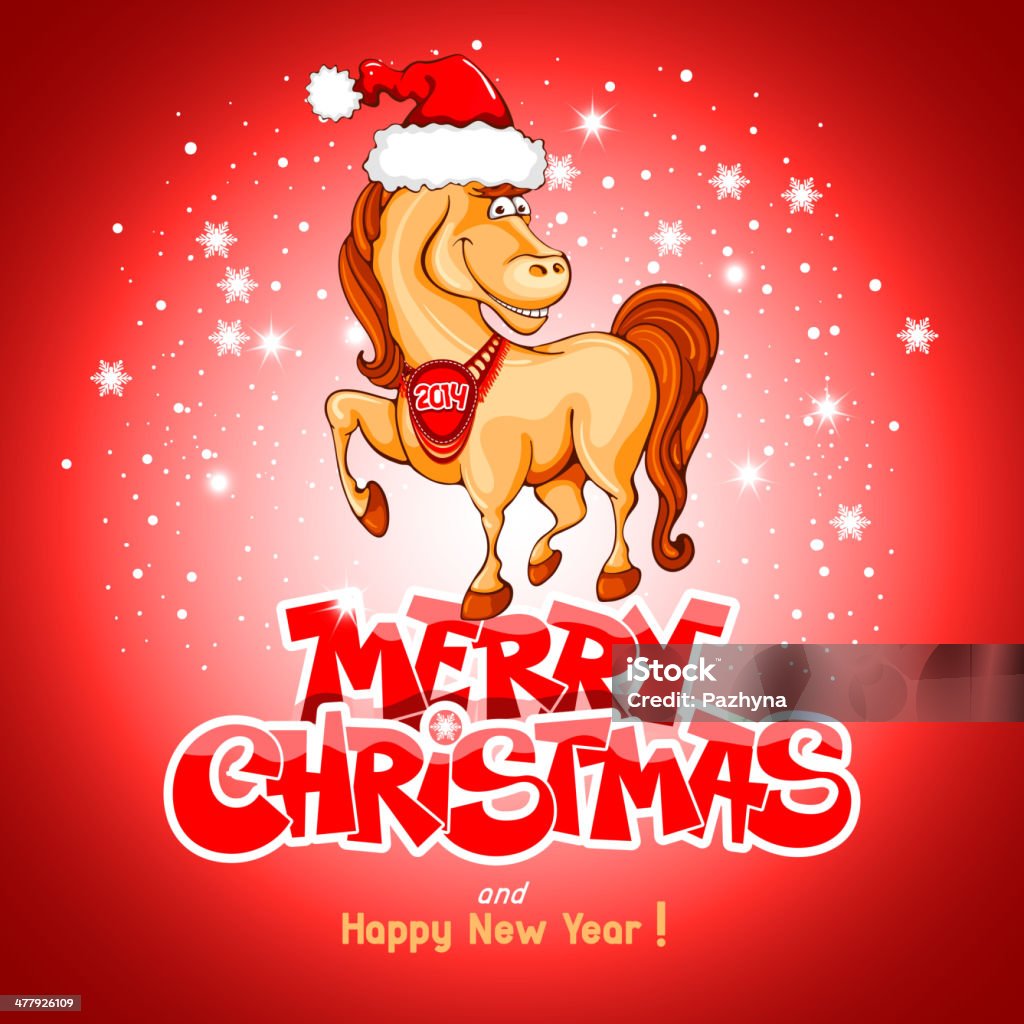 Merry Christmas card Merry Christmas card with funny horse (symbol of 2014 year). 2014 stock vector