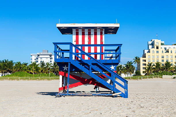 istock Lifeguard cabin on empty beach, Miami, Florida 477932079