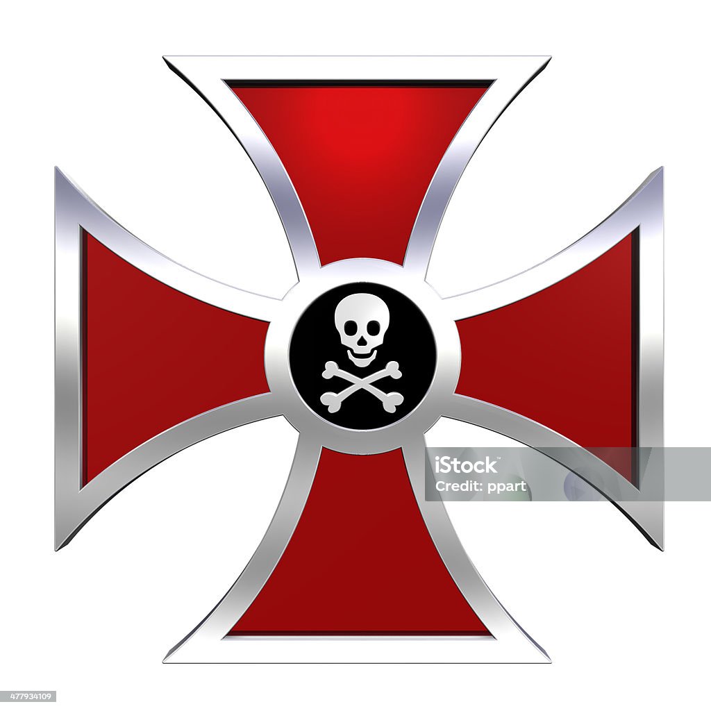 Red cross with skull and crossbones isolated on white Computer generated 3D photo rendering. Abstract Stock Photo