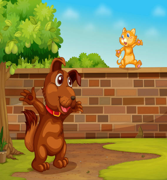 Dog and cat Dog and cat playing dog marijuana stock illustrations