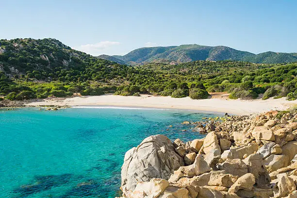 Cala Cipolla beach in Chia, Sardinia, Italy