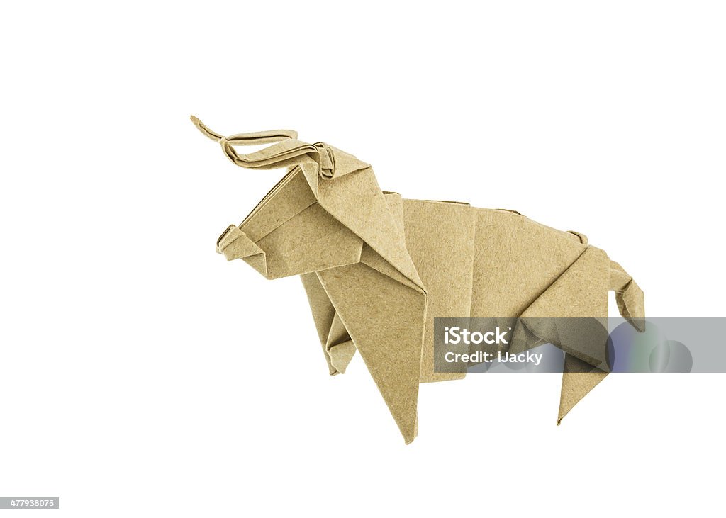 Origami bull recycle  paper Origami bull recycle paper isolated on white background Origami Stock Photo