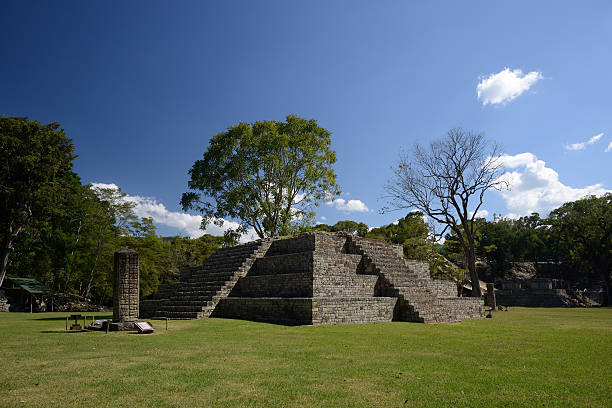 Pyramid and Stella in  ancient Mayan city of Copan. Honduras stock photo