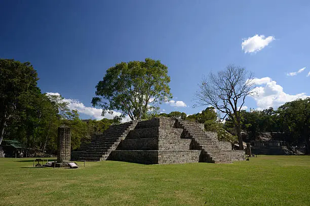 Pyramid and Stella in the ancient Mayan city of Copan in Honduras.