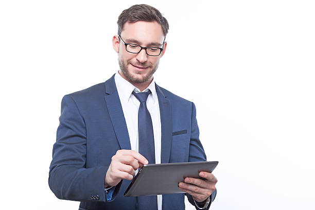 istock Nice businessman holding the laptop 477939106